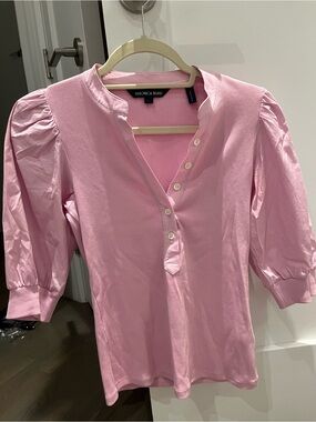 Veronica Beard Coralee Puff-Sleeve Henley Top